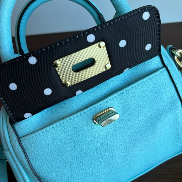 Small Light Blue Merona Crossbody Hand Bag Polka Dot Interior With Pockets - Picture 6 of 10